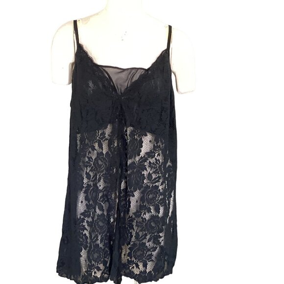 Cacique Floral Lace Babydoll Chemise/Camisole Top Plus Sz 18/20 Black #7A - Picture 2 of 8